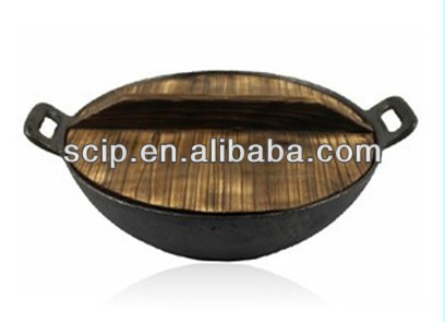 Wholesale China factory Pre-Seasoned 14-inch Cast Iron Wok with Large Loop  Handles & Flat Base factory and suppliers