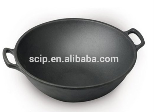 Bruntmor Pre-Seasoned Cast Iron Wok Black 14-Inch W Large Loop Handles